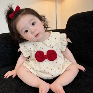 Baby Summer Jumpsuit Thin Baby Crawling Suit Cute Polka Dot Newborn Bow Baby