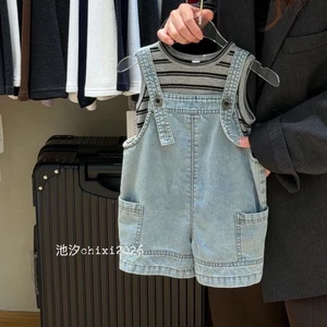 Bộ món quần đùi denim có dây đeo thời trang dành cho bé trai và bé gái bộ đồ hai mảnh thời tra