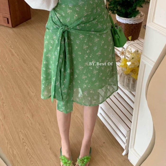 Lan ~ Thiết Kế Pháp Cảm Thấy Váy Ren Hoa Xanh Nữ Mùa Hè Phong Cách Mới Cao Cấp Ôm Hơn Nhìn Nhẹ Hơn Váy Giữa Chiều Dài
