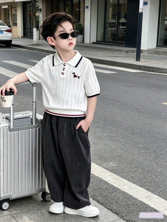 Boys' Tops Polo Shirt New Summer Children's Knitted Short-sleeved Top Baby Fashionable Summer