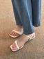 Giày sandal quai ngang mũi vuông phong cách đơn giản của Pháp Giày bệt hở mũi màu đen khí chấ