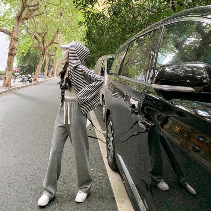 Sọc Áo Len Có Mũ Trùm Đầu Áo Khoác Cardigan Nữ Phong Cách Hàn Quốc Mỏng Thường Ngày Đa Năng Quần