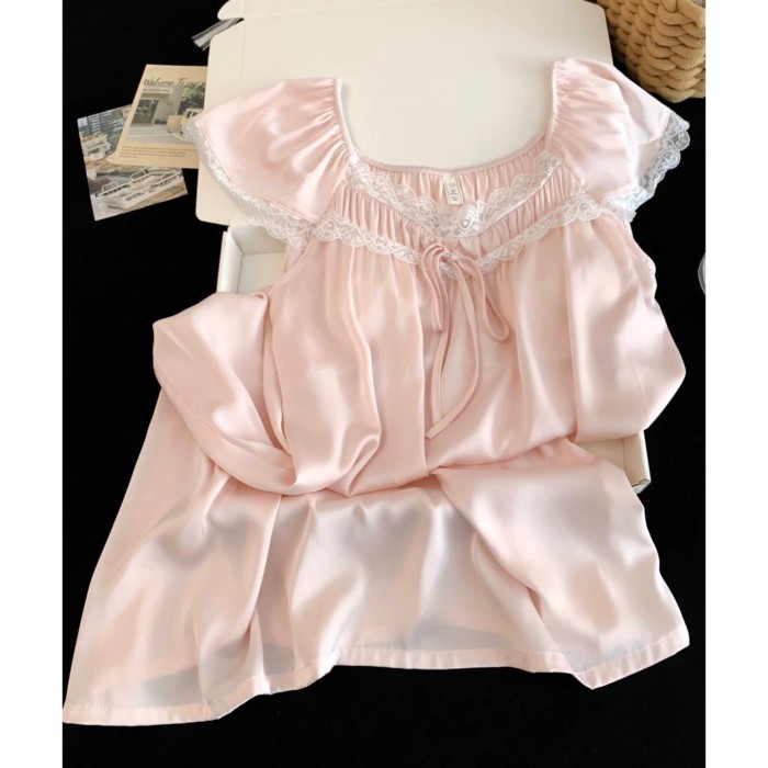 Ice Silk Bộ Đồ Ngủ Nữ Suspender Váy Ngủ Ren Gợi Cảm Có Miếng Đệm Mút Cảm Giác Thoáng Mát Nguy