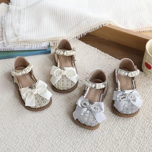 Giày Sandal Bé Gái Bao Đầu Đính Hạt Cườm Pha Lê Giày Mùa Hè Mới Bé Gái Giày Công Chúa Kim Cương