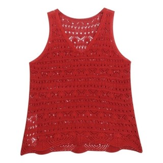 Áo vest cổ chữ V khoét rỗng màu đỏ dành cho nữ mùa hè Thiết kế mỏng Áo không tay dáng rộng đẹ