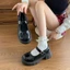 Giày Mary Jane Giày da nhỏ màu nâu phong cách Anh quốc gót dày dây đeo miệng nông Giày đơn mũi t