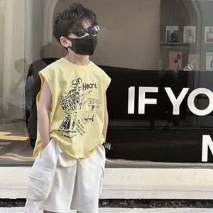 mẫu áo thun vest dáng rộng in hình phong cách mùa hè Hàn Quốc mới, áo thun không tay thời trang,