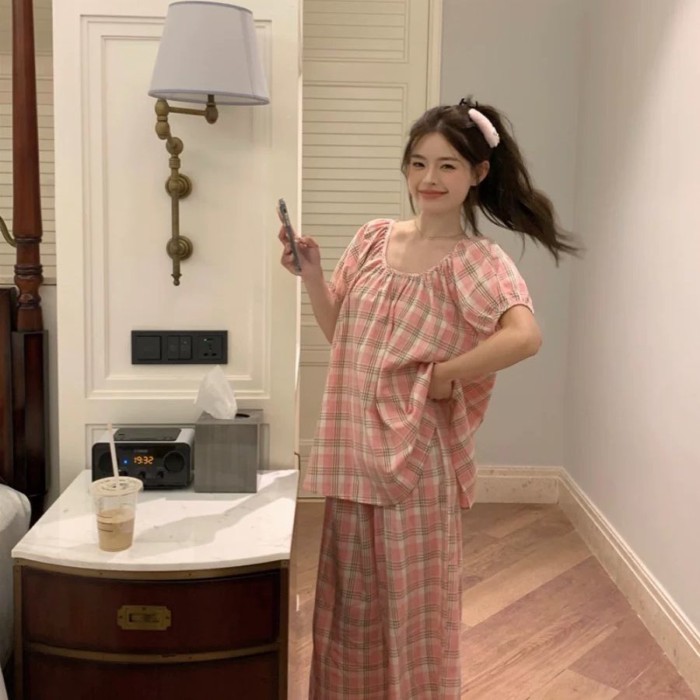 bộ đồ ngủ kẻ sọc cho nữ mùa hè mới phong cách Hàn Quốc mới dành cho sinh viên quần ngắn tay mặc