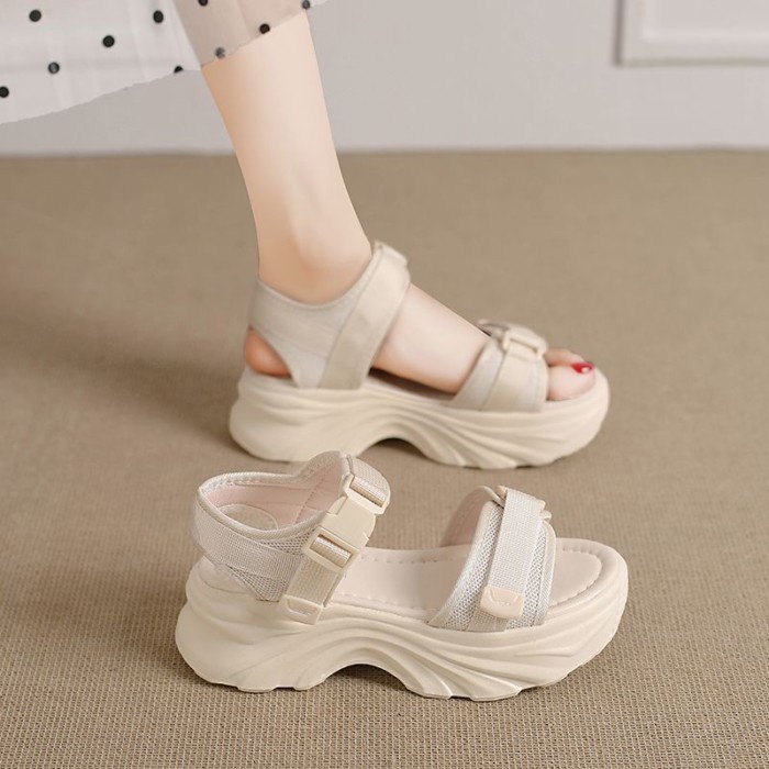 Giày sandal nữ đế dày mùa hè, đế dày, nhẹ, đế mềm, giày thể thao đi biển tăng chiều cao phù hợp