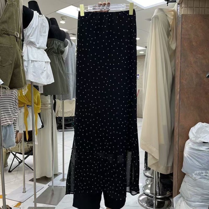 Lan ~ Pháp Chấm Bi Váy Voan Nữ Mùa Hè Phong Cách Mới Nhẹ Nhàng Phong Cách Phù Hợp Với Tất Cả Trận Đấu Mỏng Hơn Nhìn Burgundy Đuôi Cá Váy Dài