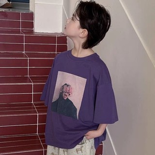 Áo thun ngắn tay bé trai cotton nguyên chất mùa hè phong cách Hàn Quốc dáng rộng mùa hè nửa tay mùa