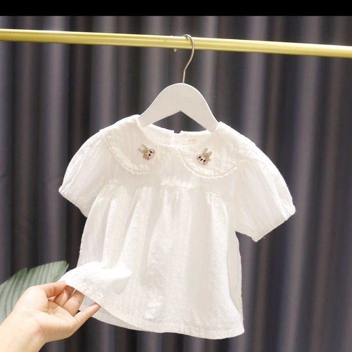 Bé Gái Búp Bê Cổ Áo Ngắn Tay Bé Gái 3 Bé Gái Áo Sơ Mi Cotton Mỏng Thoáng Khí