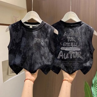 Áo phông không tay vest cotton nguyên chất mùa hè dành cho bé trai phong cách Hàn Quốc kiểu phương