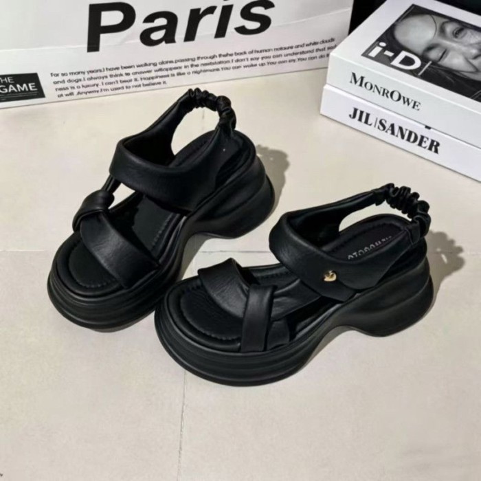 Mùa Hè Da Mềm Đế Dày Tăng Chiều Cao Giày Sandal Nữ Đa Năng Hở Mũi Miệng Cá La Mã Giày Đi Biển Cho N