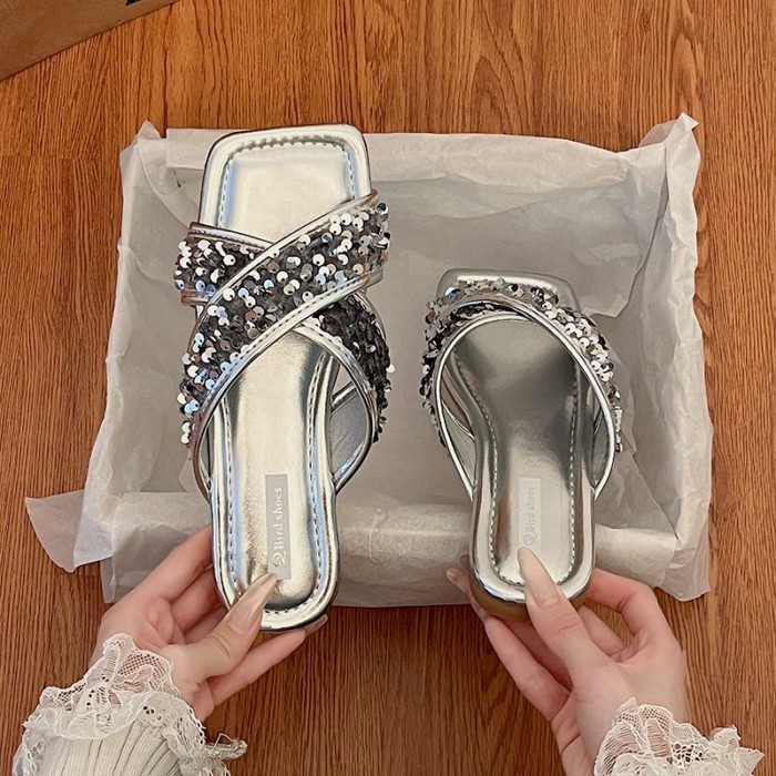 Giày sandal đế bằng đẹp phong cách Pháp dành cho nữ mặc mùa hè với váy Giày đi biển đế bệt cao c
