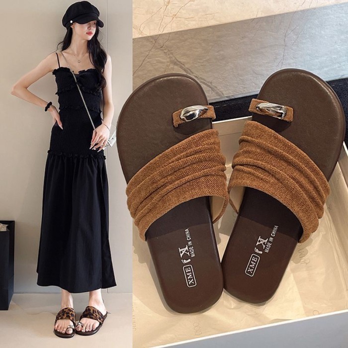 đôi giày lười nữ thắt nơ mùa hè đế bệt, đế mềm, không mỏi chân, dép xỏ ngón phối chân váy
