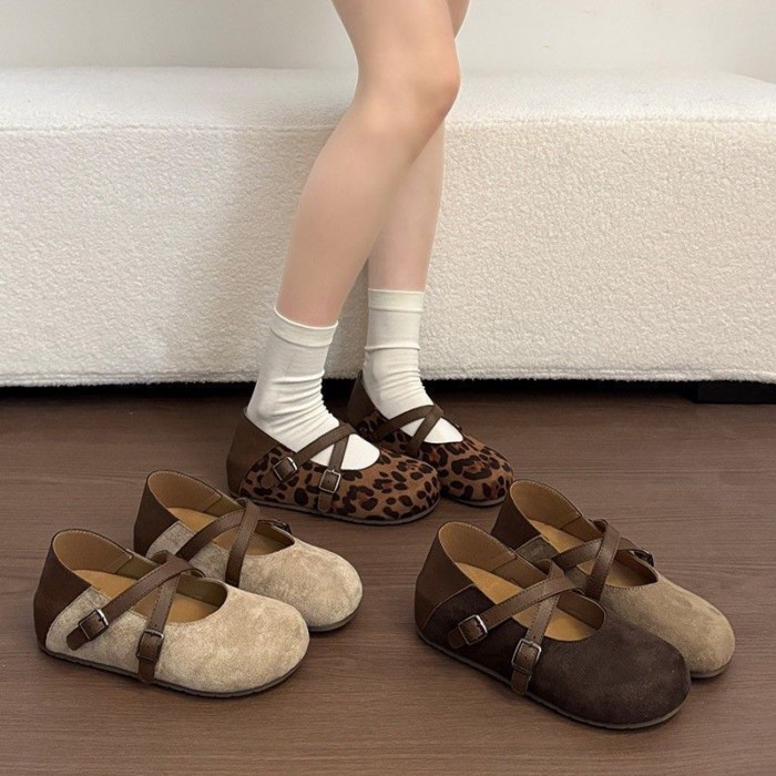 Retro Da Báo Mary Jane Giày Nữ Xuân Thu Đế Mềm Đậu Hà Lan Bí Ngô Bên Trong Tăng Chiều Cao Giày Birk