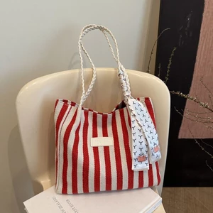Túi tote vải canvas cỡ lớn dành cho nữ mới có sức chứa lớn hạng đi lại túi xách sọc niche túi