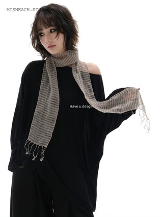 Have u desgin Vintage Sense Nhật Bản Vải Lanh Tua Rua Dải Dài Khăn Nữ Thời Trang Hơi Trong Suốt Họa Tiết Khăn Trang Trí Khăn Lụa