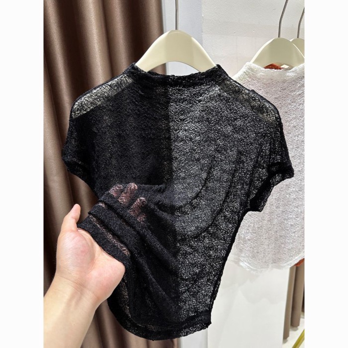 Gạc xuân hè với váy hai dây, áo lưới cao cổ nửa người, áo ren đáy cho nữ, lớp trong mỏng, áo thun n