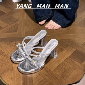 Dép sandal gót dày phong cách cổ tích dành cho nữ với váy, giày cao gót, dép đế bệt chống thấ