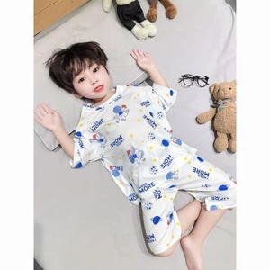 Bé Trai Ice Silk Bộ Đồ Ngủ Bé Trai Mùa Hè Bé Mỏng Nữ Tay Ngắn Điều Hòa Không Khí Quần Áo Mặt nạ