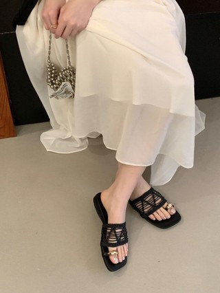 Retro Style One-line Braided Flat Sandals For Women To Wear Summer New Style Flip-flops Comfo