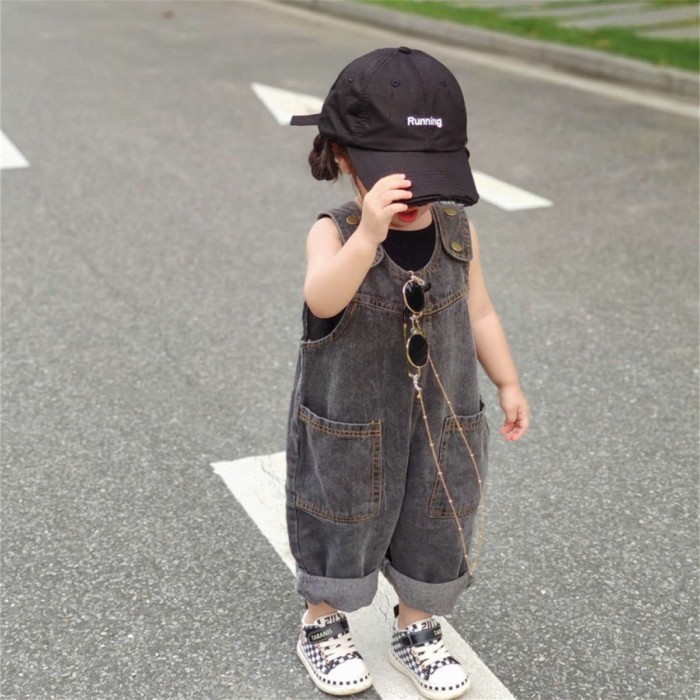 Quần trẻ em, quần yếm denim xuân thu phong cách Hàn Quốc, áo liền quần cho bé trai và bé gái