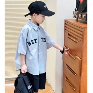 Áo Sơ Mi Nam, Trung Bình Và Lớn Màu Xanh Dương Casual Phong Cách Đại Học Áo Sơ Mi Ngắn Tay Thời