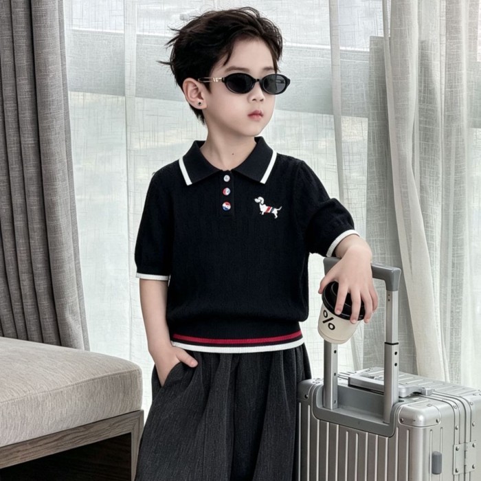 Boys' Tops Polo Shirt New Summer Children's Knitted Short-sleeved Top Baby Fashionable Summer