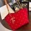 New Korean Style Red Flower Canvas Bag, Contrasting Color Woven Shoulder Bag, Tote Bag, Commuter