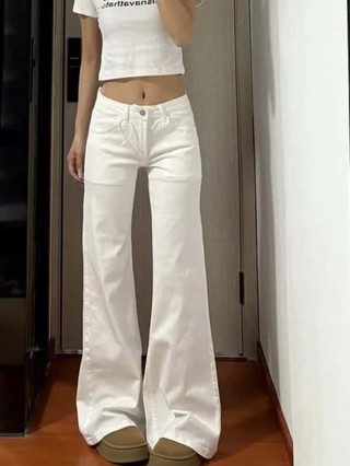 chiếc quần jean ống loe siêu mỏng cạp thấp màu trắng không bó sát chân dành cho nữ mùa hè mới qu