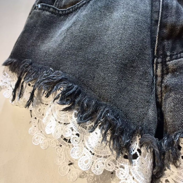 Quần Áo Mùa Hè Châu Âu Phong Cách Mới Ghép Ren Cao Cấp Ôm Nguyên Edge Quần Short Denim Nóng Quần