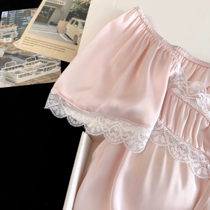 Ice Silk Bộ Đồ Ngủ Nữ Suspender Váy Ngủ Ren Gợi Cảm Có Miếng Đệm Mút Cảm Giác Thoáng Mát Nguy