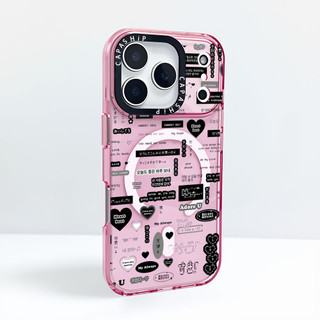 Nhãn dán nhãn trái tim yêu thương màu đen Vỏ sạc từ tính không dây Tương thích cho IPhone16E 14 Plus 11 12 13 15 16 17 Pro Max Cover 17AIR Silicone mềm trong suốt Vỏ chống sốc