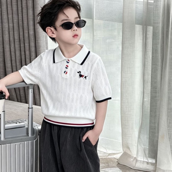 Boys' Tops Polo Shirt New Summer Children's Knitted Short-sleeved Top Baby Fashionable Summer