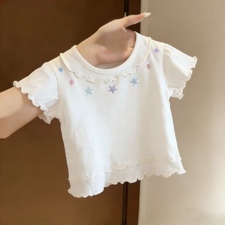 Áo thun ngắn tay màu trơn cho bé gái mùa hè phong cách Hàn Quốc cho bé gái áo sơ mi nửa tay có đáy