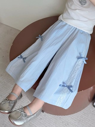 Quần dài ống rộng mỏng phong cách Hàn Quốc mùa hè phối ren nơ sành điệu quần chống muỗi đa năng