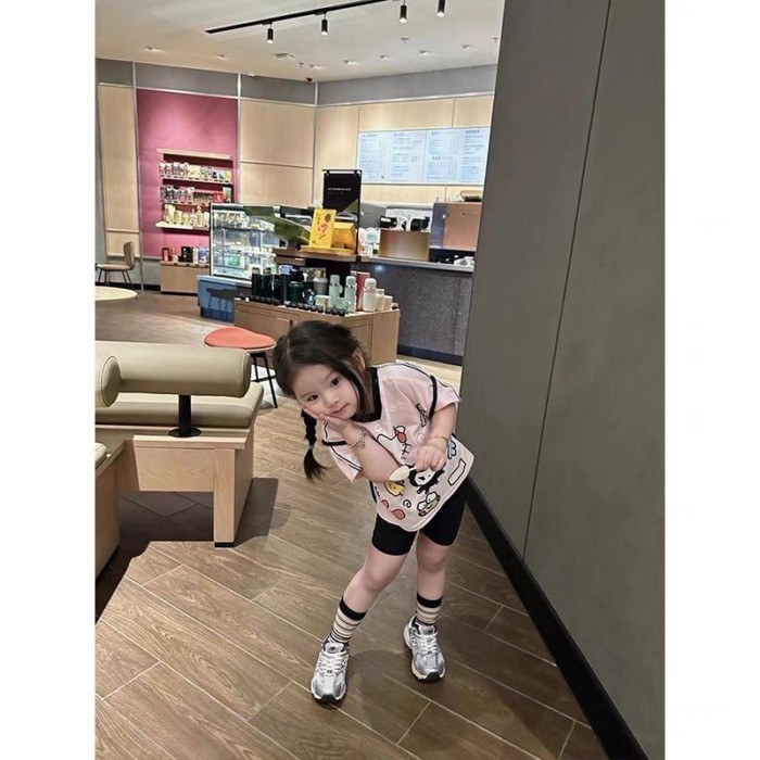 Children's Clothing Girls Simple Cute Short-sleeved T-shirt Summer Children Kt Cat Top Baby C