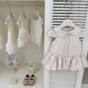 Váy bé gái mùa hè thời trang mới bé yêu tay bay váy nụ mùa hè trẻ em váy vest