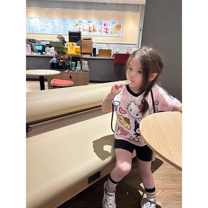 Children's Clothing Girls Simple Cute Short-sleeved T-shirt Summer Children Kt Cat Top Baby C