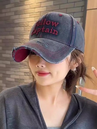 Korean Style Distressed Hole Baseball Hat For Women Spring Embroidered Hard Top Peaked Hat Wi