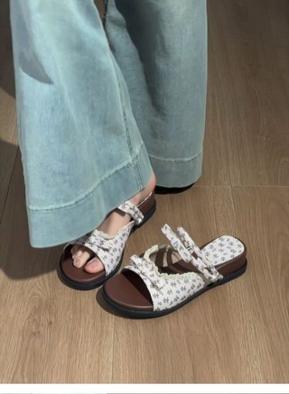 Sweet Style Floral Thick-soled Flip-flops For Women Summer New Outer Wear Bow-knot Open-toe D