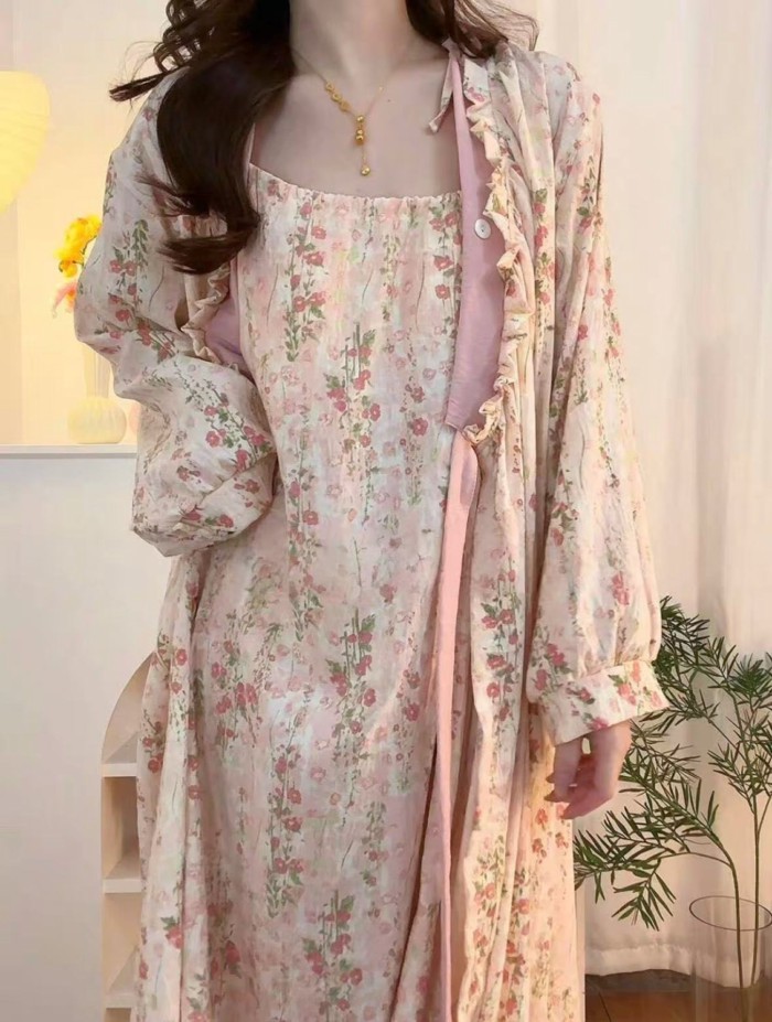 Mùa Hè  Ngọt Ngào Monet Vườn Suspender Váy Ngủ Có Miếng Lót Ngực Mới Bộ Đồ Ngủ Nữ Cao Cấp Nhà