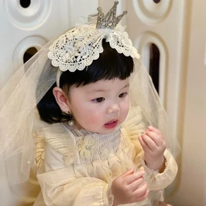 Vương miện, khăn che mặt cho trẻ em, băng đô sinh nhật, phụ kiện công chúa bé gái, băng đô bé