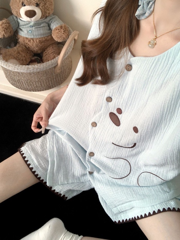 New Korean Version Of Cartoon Pajamas For Women Summer Short-sleeved Shorts Internet Celebrit