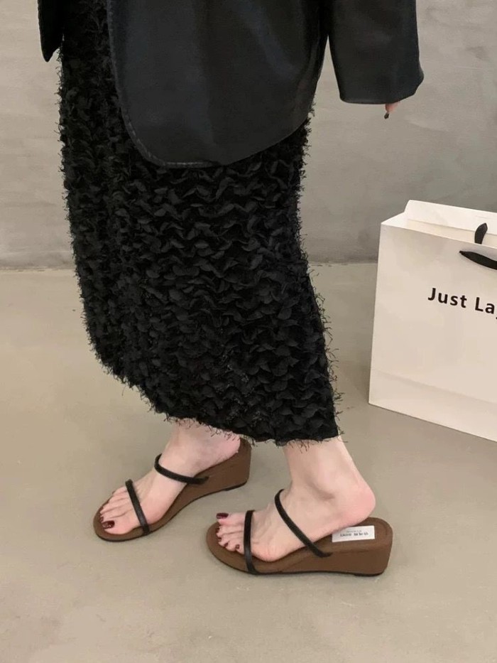 Dép đế bệt đế dày mùa hè xinh xắn dành cho nữ với giày cao gót phong cách Pháp và sandal đơn giản