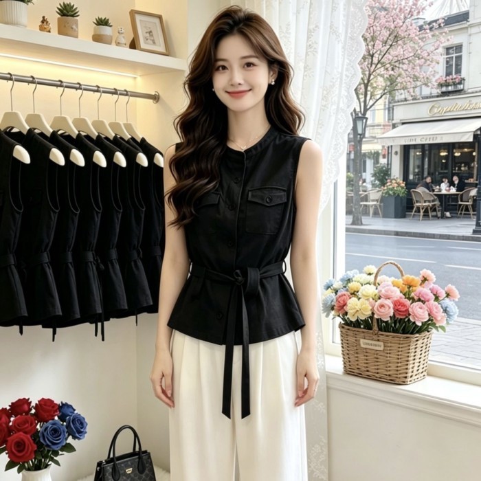 Áo kiểu Pháp cổ tiền cao cấp Áo vest nữ mùa hè phong cách mới Áo không tay