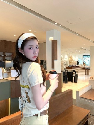 American Sweet And Cool Denim Kitty Pattern Short-sleeved T-shirt For Women Summer New Korean