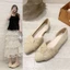 Mùa Xuân Và Mùa Hè Phong Cách Mới Retro Đa Năng Nơ Mũi Nhọn Giày Đế Bằng Vải Nữ Bên Rỗng Nông Mi